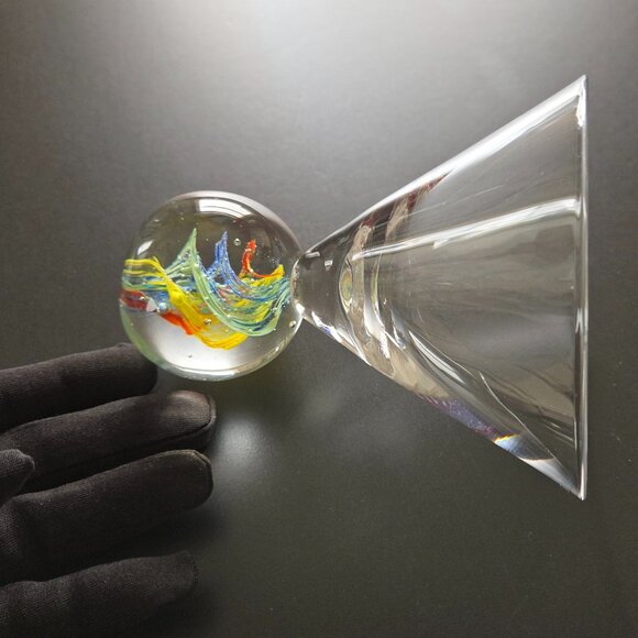Hand Blown Cosmo Martini Glass SWIRL Bubble Ball Stem Murano Fasce Style - Picture 2 of 13